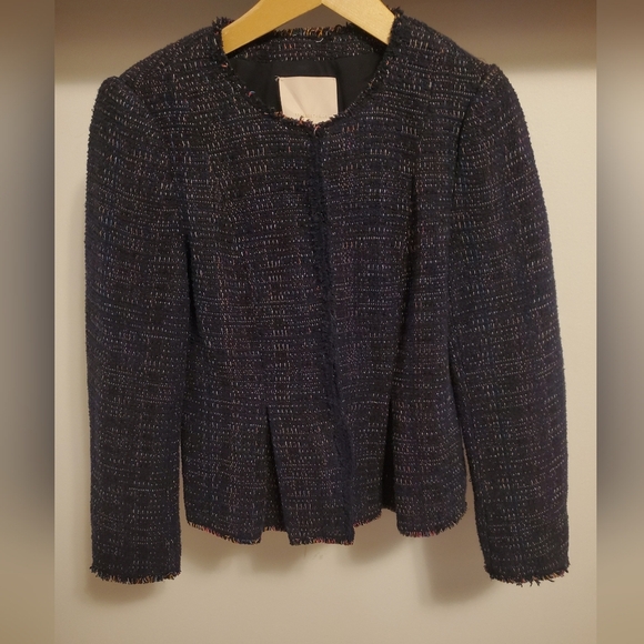 Rebecca Taylor Rainbow Tweed Jacket in Navy. Funfetti. Pleated parts. Size 6. - Picture 2 of 15